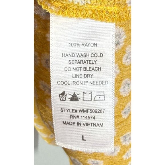 Pleione Yellow Floral Tiered V-Neck Blouse Womens Large Boho Peasant Relaxed - Picture 12 of 12